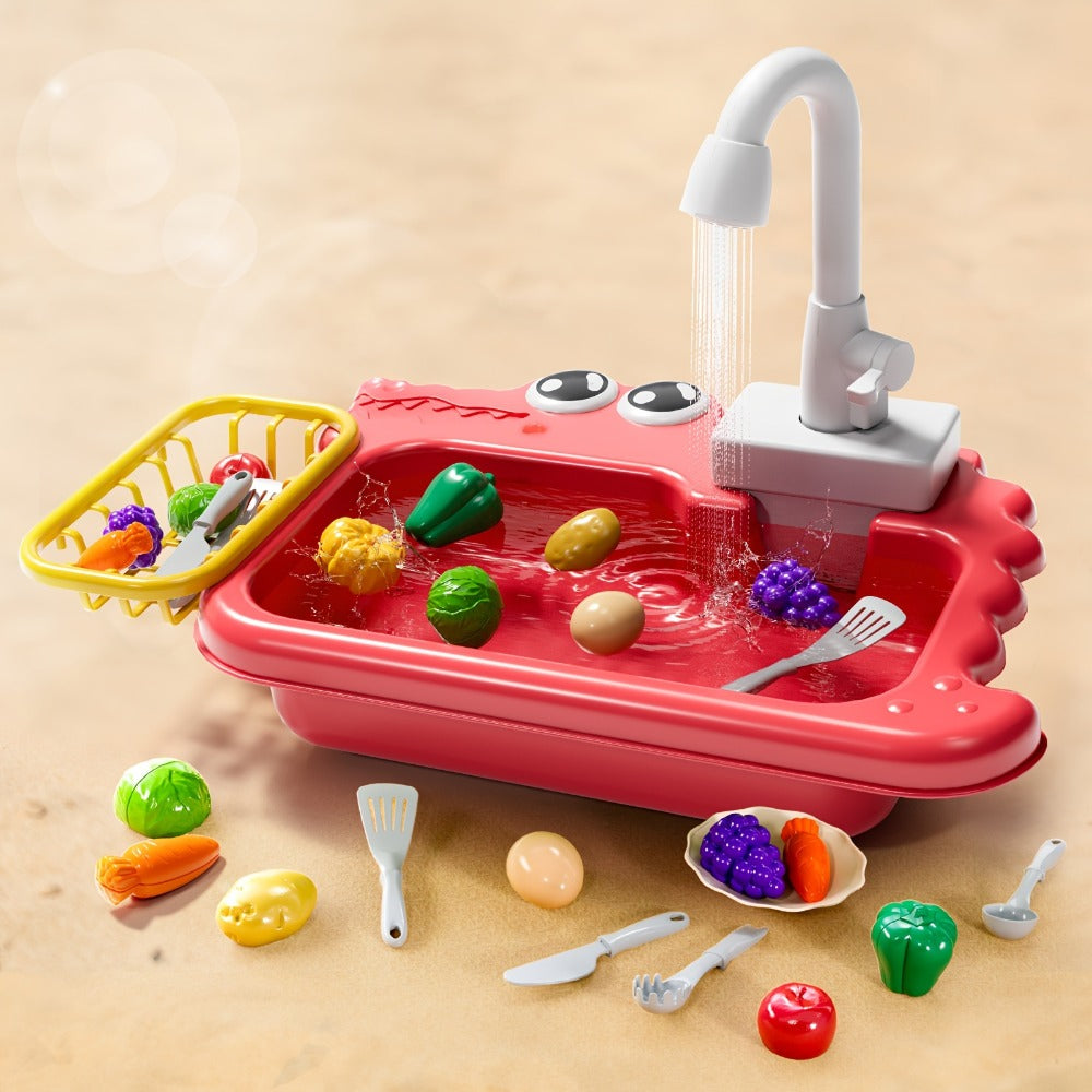 Kids Play Sink Toy with Running Water, Water Cycle System Pretend Play Dishwasher Kitchen Sink for Toddlers Boys & Girls