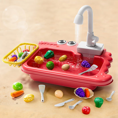 Kids Play Sink Toy with Running Water, Water Cycle System Pretend Play Dishwasher Kitchen Sink for Toddlers Boys & Girls