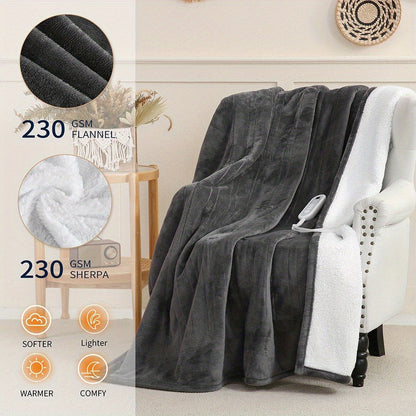 Electric Blanket with Temperature Control and Timer, Extra Large Flannel Heated Blanket, 8 Levels Auto-Off