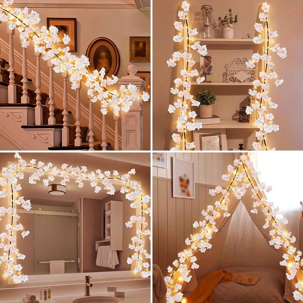 Cherry Blossom Fairy Light Garland 100 LED USB Powered, 180cm Artificial Flower String Lights for Wedding