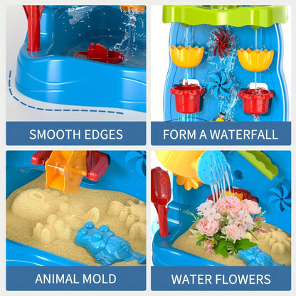 Water Play Table for Kids Double-Sided Waterfall & Beach Sand Zone, Outdoor Sensory Activity Toy for Toddlers Ages 3+