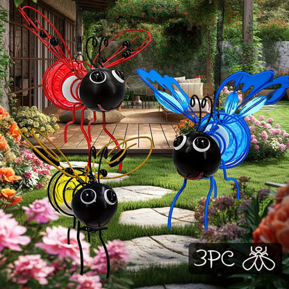 Solar Hanging Bee & Ladybug Lights Set of 3, Metal Decorative Solar Garden Lights, Outdoor Hanging Decor for Balcony