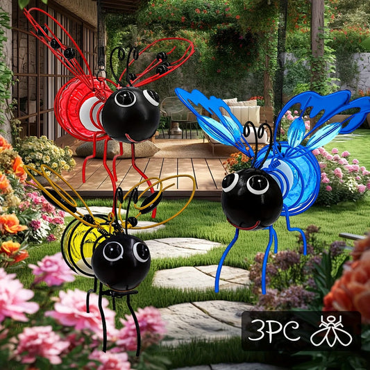 Solar Hanging Bee & Ladybug Lights Set of 3, Metal Decorative Solar Garden Lights, Outdoor Hanging Decor for Balcony