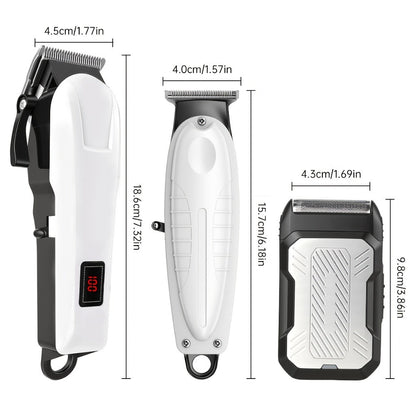 Hair Clippers & Trimmers White One-, Two- or Three-Piece Set with LCD Displays, USB-C Charging and Guide Combs