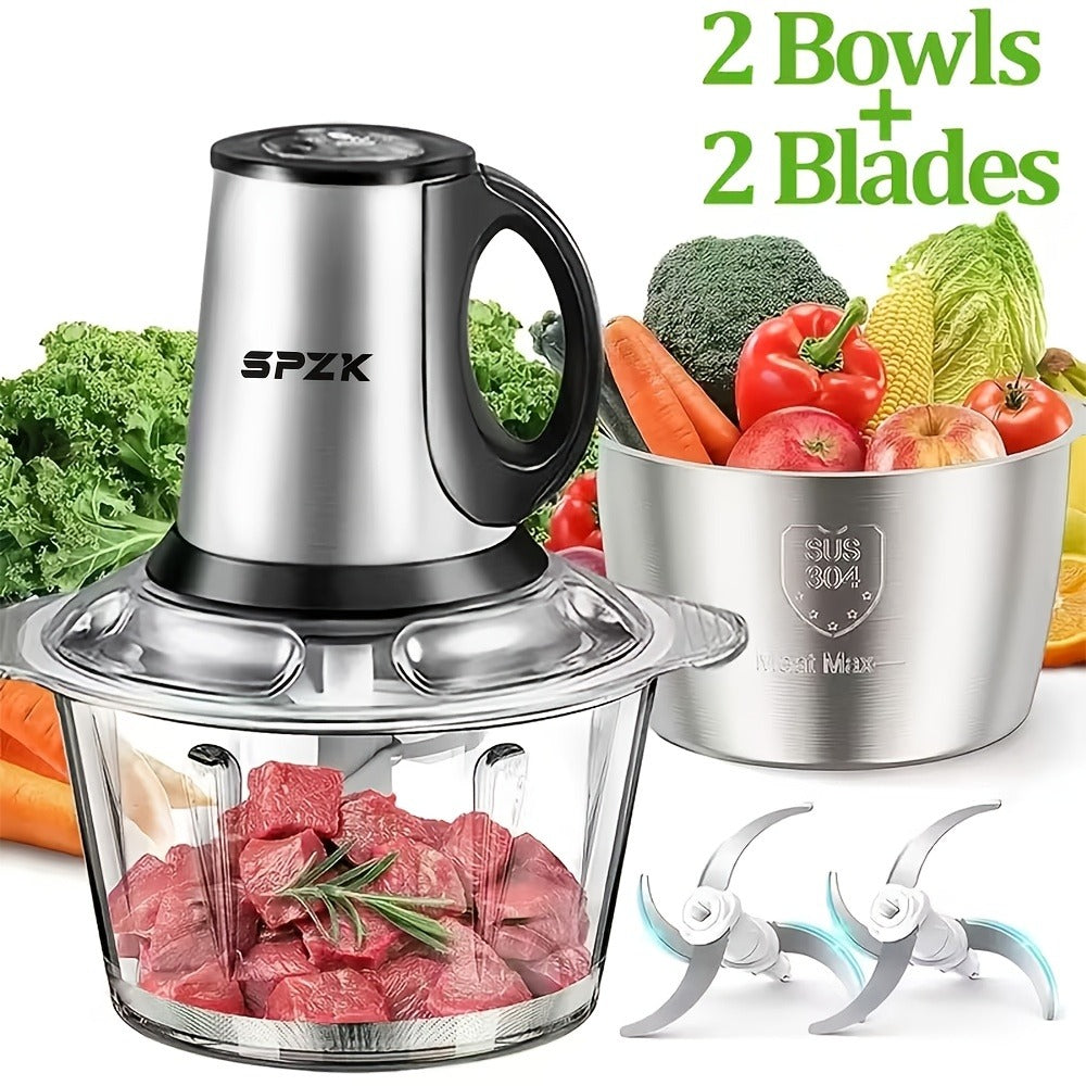 Electric Food Chopper with 2 Bowls & 2 Blades, Multi-Function Food Processor, Meat Grinder & Vegetable Chopper for Meats