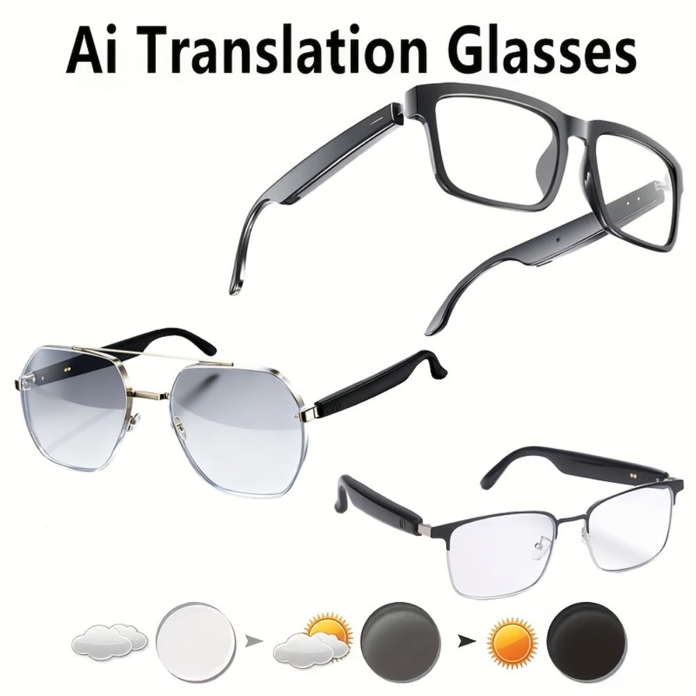 Smart Glasses Camera and Camera-Free Eyewear with Photochromic, Transparent and Black Lens Options