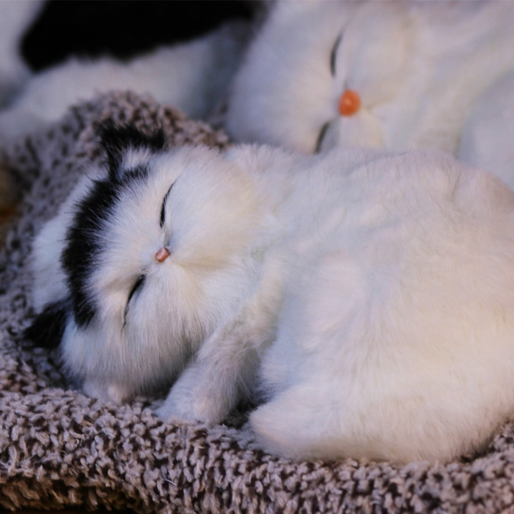 Plush Toy Realistic Sleeping Cat with Meow Sound in Four Coat Patterns for Desk or Room Display