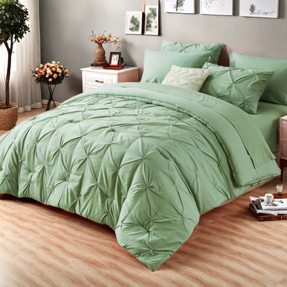 Comforter Set Luxurious Pleated 5/7pcs Bed in a Bag, Plush Fiber Fill, Year-Round Warmth - Quilted Comforter