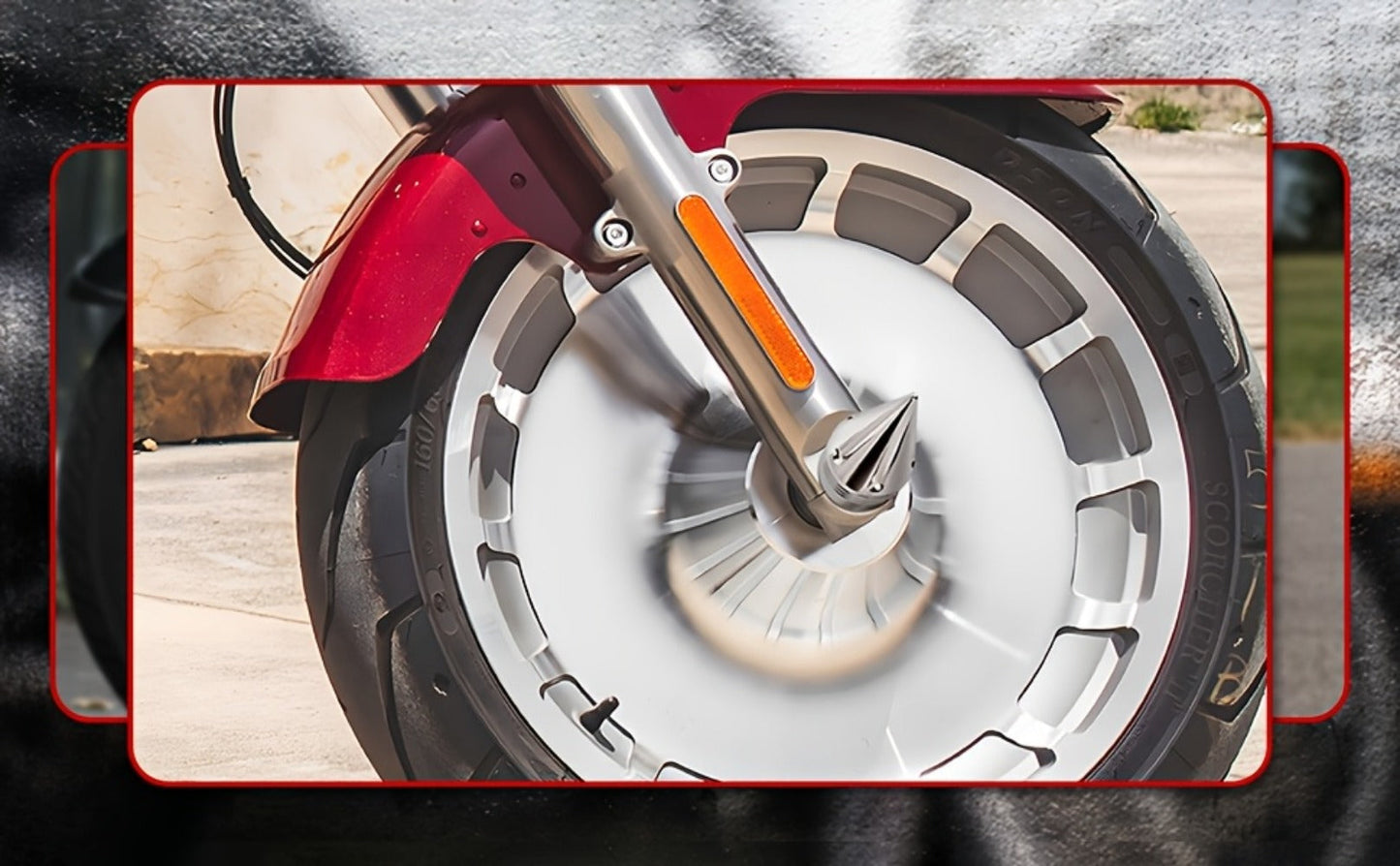 CNC Spike Motorcycle Front Axle Nut Covers Caps 3.6" – Fits Harley Touring Street Glide Road King Electra Glide Tri Glide 2008-Later