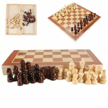 Wooden Folding Chess Set 12 Inch – Handmade Portable Chessboard 30x30cm with Game Pieces, Classic Strategy Board Game for Adults Kids