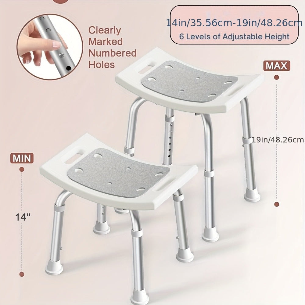 Aluminum Shower Chair 6-Level Adjustable Height Bath Stool Extra Wide Seat Tool-Free Assembly for Entryways, Bedrooms and Living Spaces