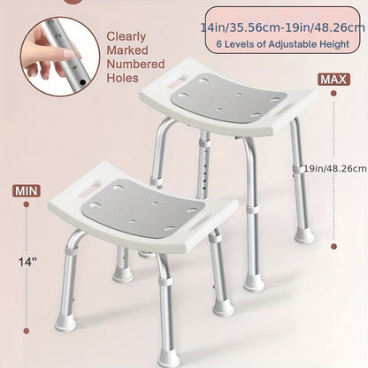 Aluminum Shower Chair 6-Level Adjustable Height Bath Stool Extra Wide Seat Tool-Free Assembly for Entryways, Bedrooms and Living Spaces
