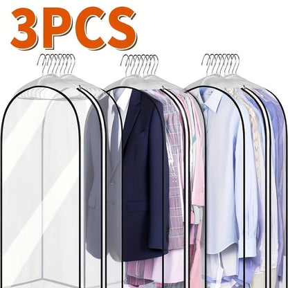 Garment Bags for Hanging Clothes, 3-Pack Transparent Suit Bags with Zipper, Heavy Duty EVA Coat Covers for Wardrobe Closet Storage