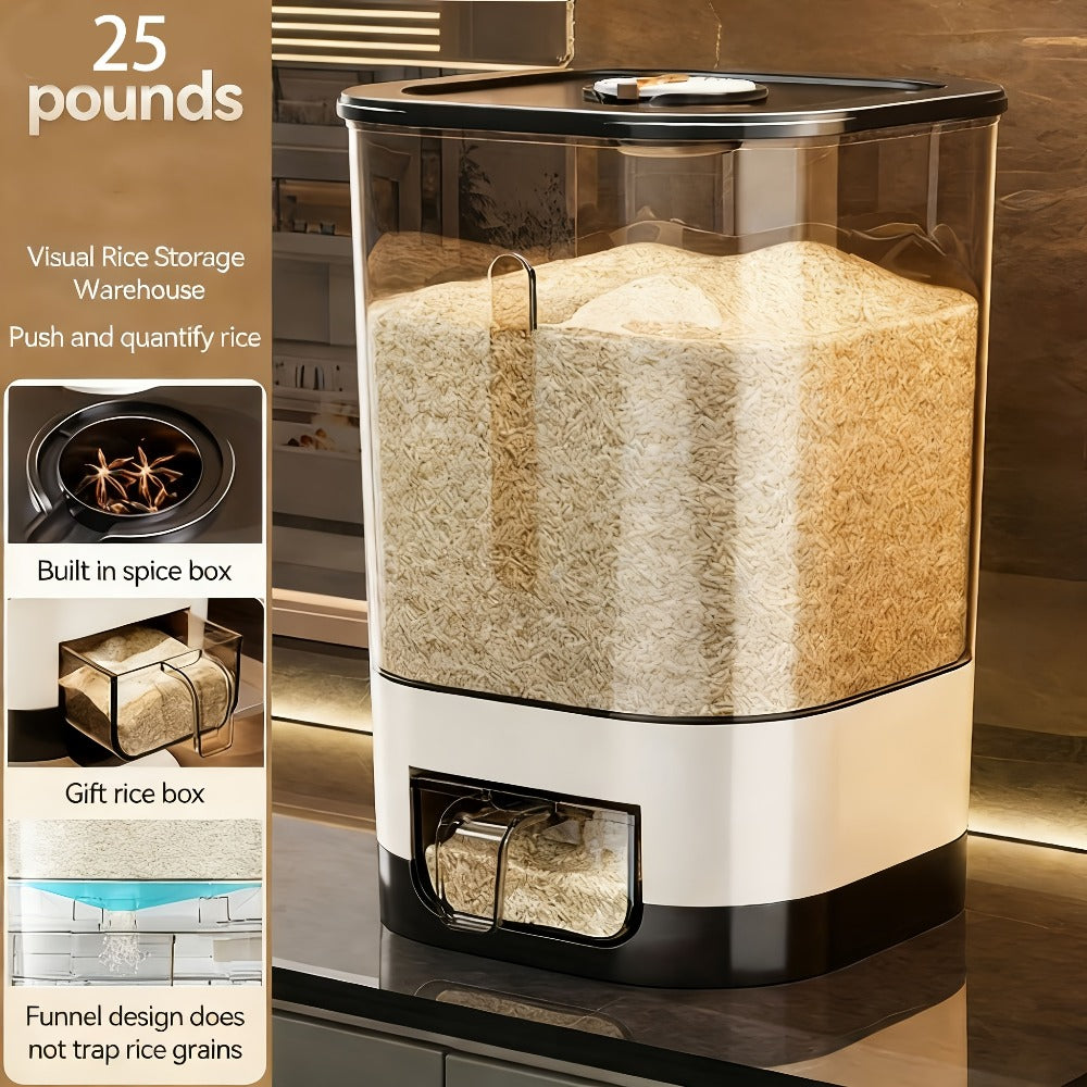 Airtight Rice Container with Measuring Cup, Large Moisture-Proof Rice Dispenser for Rice, Grains