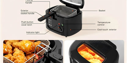1500W Deep Fryer in Black or White with 84.54-Ounce Source Capacity, Windowed Lid and Rotary Dial