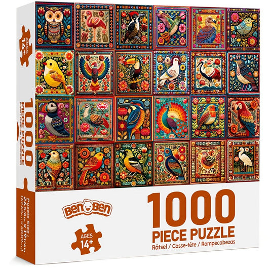 1000 Piece Bird Puzzle for Adults Bird Crochet Design – Challenging Animal Jigsaw with Letters on Back, Family Game Night Home Decoration