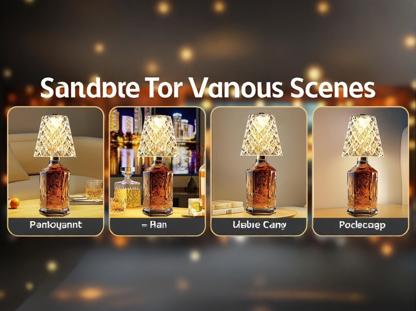 Table Lamp for Wine Bottles with Acrylic Crystal Shade, 2000mAh Battery, Three Colors and One or Two-Pack Options