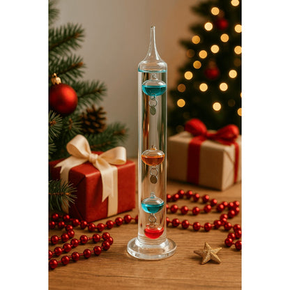 Galileo Thermometer Glass Multicolor Floating Spheres 9.5 Inch Decorative Temperature Display for Entryways, Bedrooms and Living Spaces