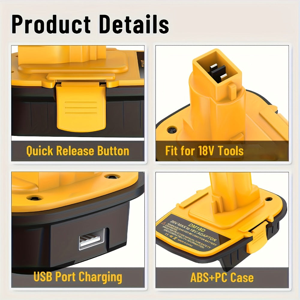 Battery Adapter DM18D DeWalt 18V to 20V Converter with USB Port Compatible with DeWalt 20V for Entryways, Bedrooms and Living Spaces