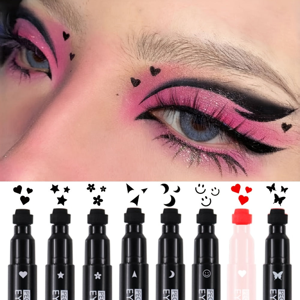 Winged Eyeliner Stamp Pen Set Double-Ended 8 Wing Styles Waterproof Quick-Dry Liquid Liner, for Makeup, Travel and Everyday Vanity Use