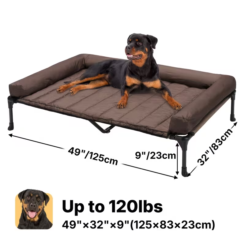 Elevated Dog Bed with Cooling Mesh & Removable Bolster Pillow Top Mat – Raised Dog Cot Bed, No-Slip Feet, Breathable Dog Sofa Bed for Indoor