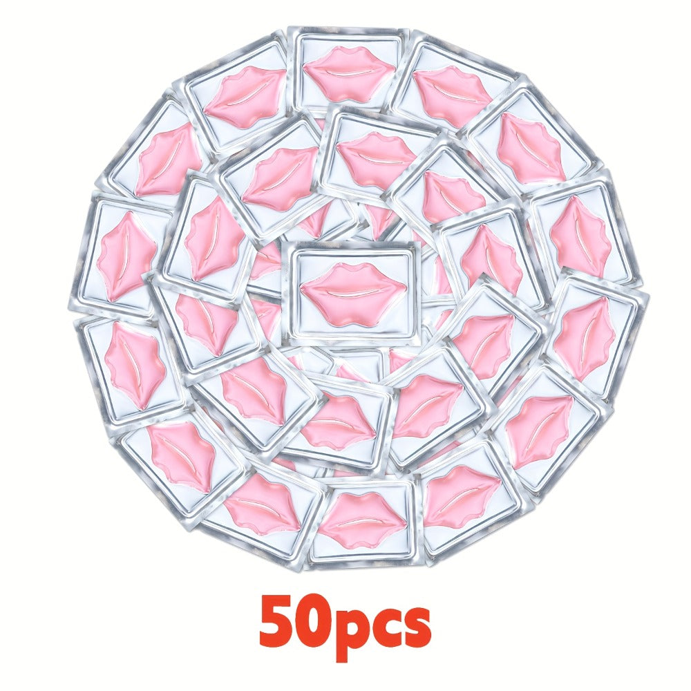Fifty Individually Wrapped Pink Lip-Shaped Gel Patches with 11.6 x 8.8cm Sachet Dimensions