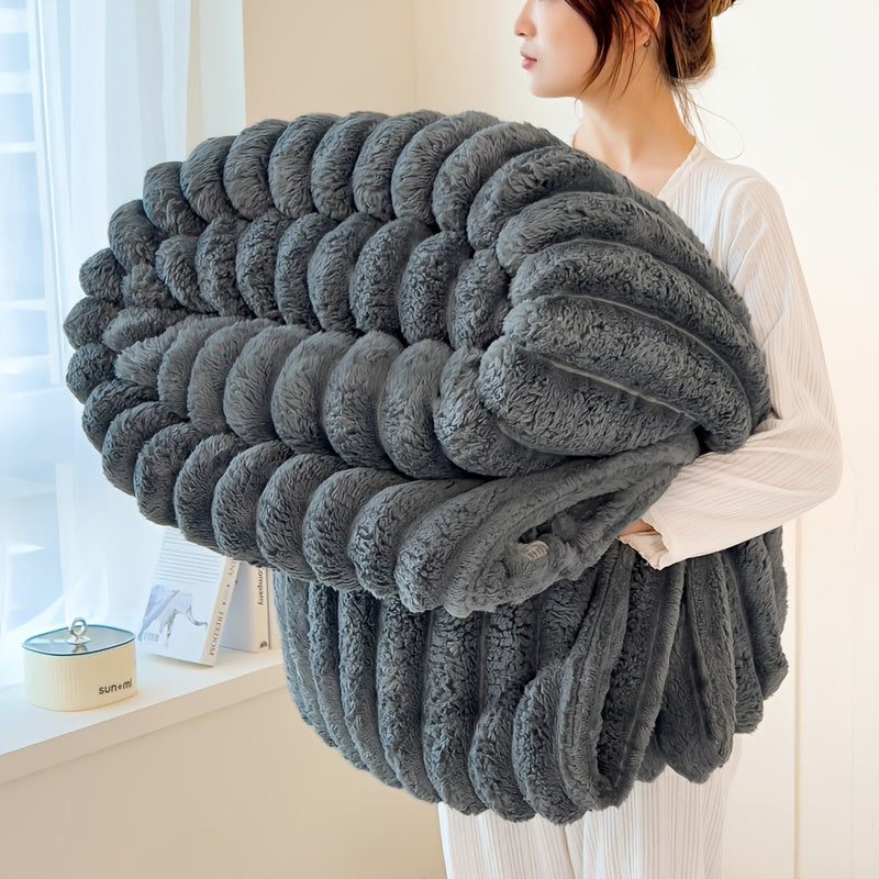 Plush Knit Faux Fur Blanket in Space Gray, Creamy White or Pink with Two Large Metric Size Options