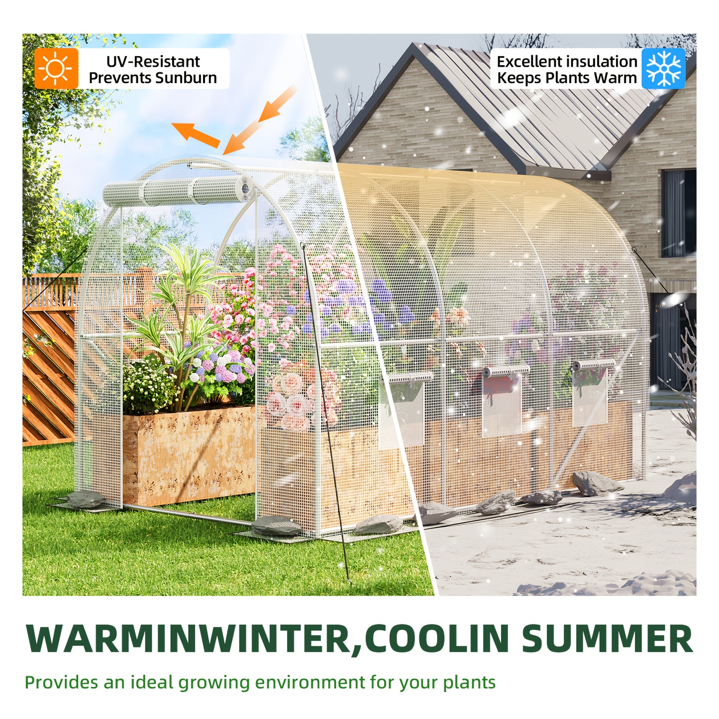 Outdoor Walk-In Greenhouse 10x6.6x6.6 FT – Dual Zippered Screen Doors, 6 Screen Windows & Reinforced Frame