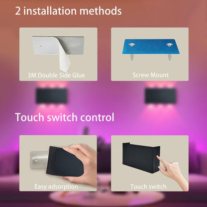RGB Wall Light 2 Pack Battery Powered - Seven Color Gradient Dimming Night Light with Touch Switch