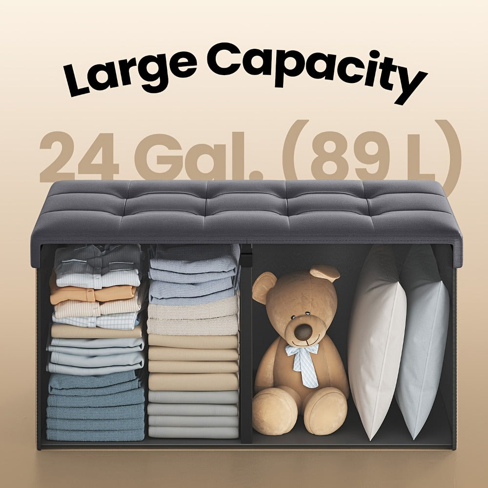 Storage Ottoman with Flip Top Lid, Foldable Faux Leather Chest Stool, 30" Wide Extra Seating & Blanket Storage for Entryway