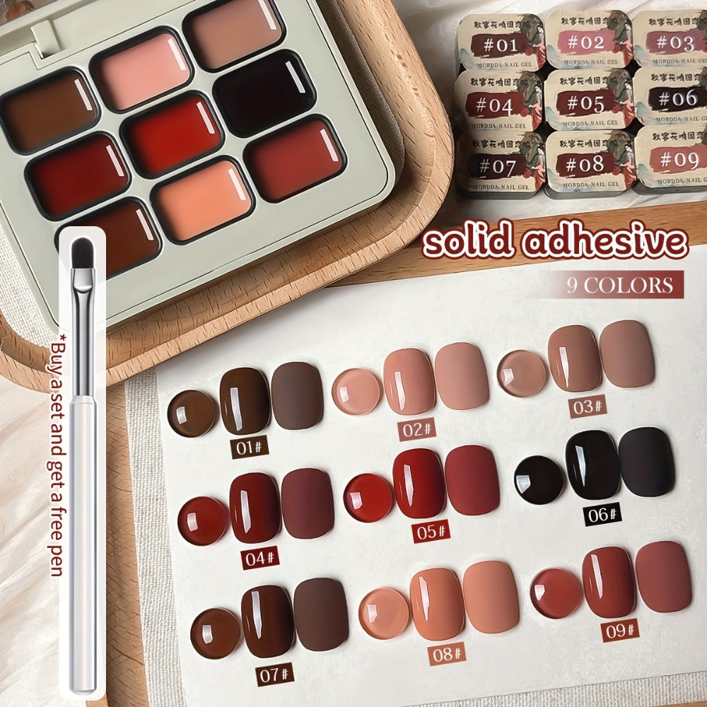 Gel Nail Polish MORDDA 9-Color Autumn Harvest Set with Solid Shades and Included LED Curing Pen for Nail Art
