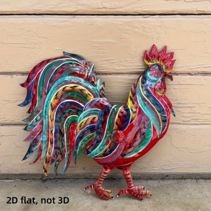 Metal Chicken Decoration 2D Flat Iron Art Farmhouse Decor | Rustic Country-Style Floor Standing Statue for Garden Backyard Courtyard Kitchen