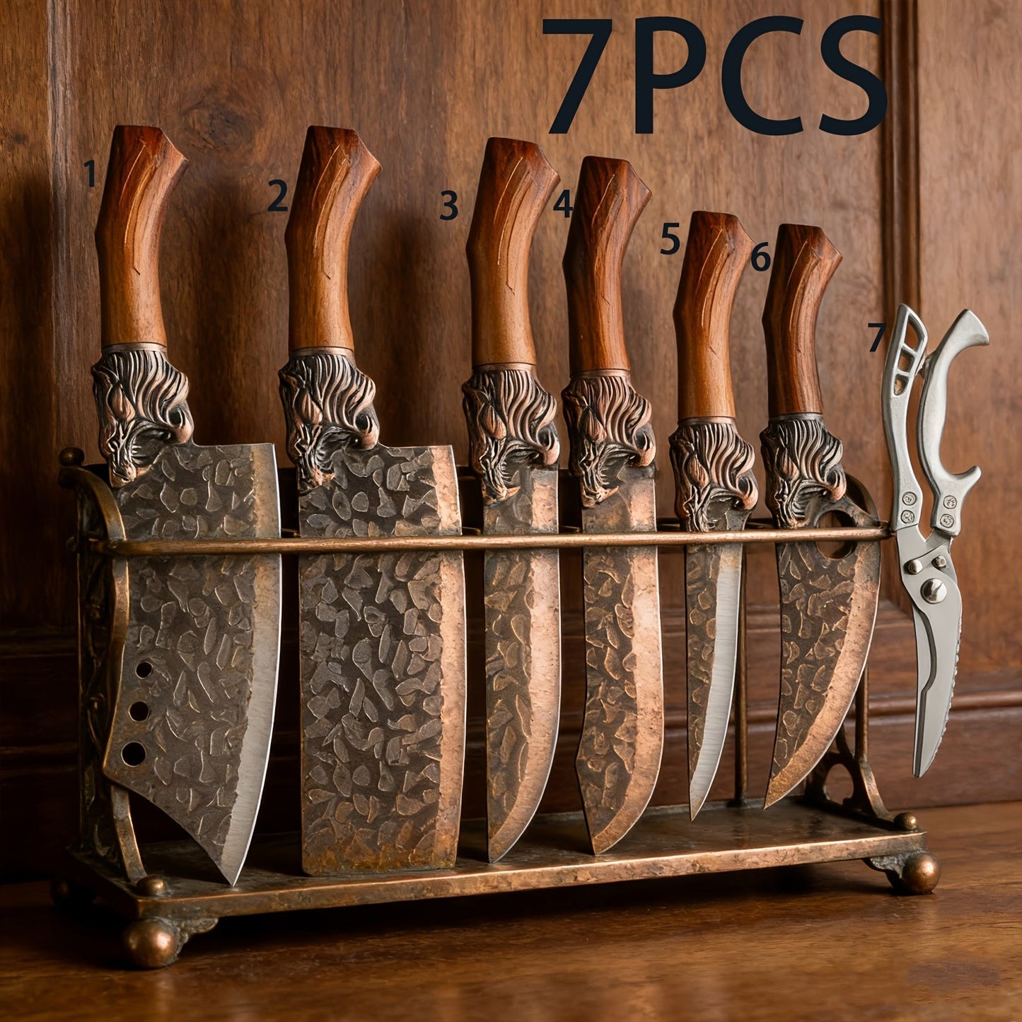 Kitchen Knife Set 4- or 7-Piece Forged Stainless Steel with Boning, Slicing, Butcher Knives, Shears and Rack Options