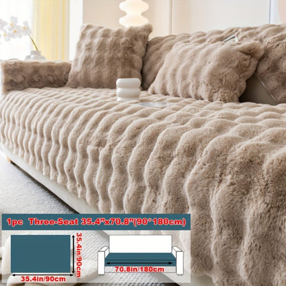 Sofa Cover Thick Faux Rabbit Plush Panels with Backing Detail for Seat, Armrest, Backrest or Pillowcase