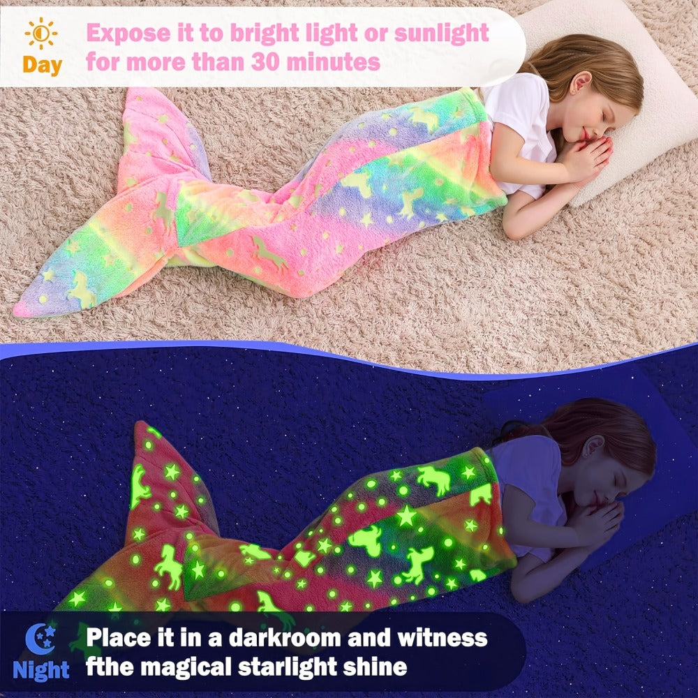 Mermaid Tail Sleeping Bag Blanket for Kids & Adults - Flannel 200GSM Anti-Kick Cozy Bed Cover