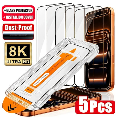 Screen Protector, 5-Piece Clear Tempered Glass Set with Dust-Free Installation Cabin for 28 Selected iPhone Model Options