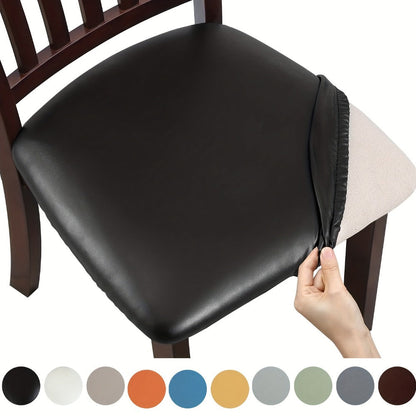 PU Leather Dining Chair Cushion Covers Removable Stretch Seat Slipcovers for Dining Room Kitchen Hotel Set of 4 or 6