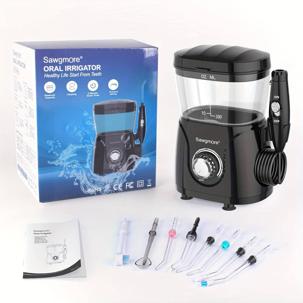 Water Flosser for Teeth & Braces 600ml Large Tank – 10 Adjustable Pressure Levels 8 Nozzles IPX4 Waterproof Professional Oral Irrigator