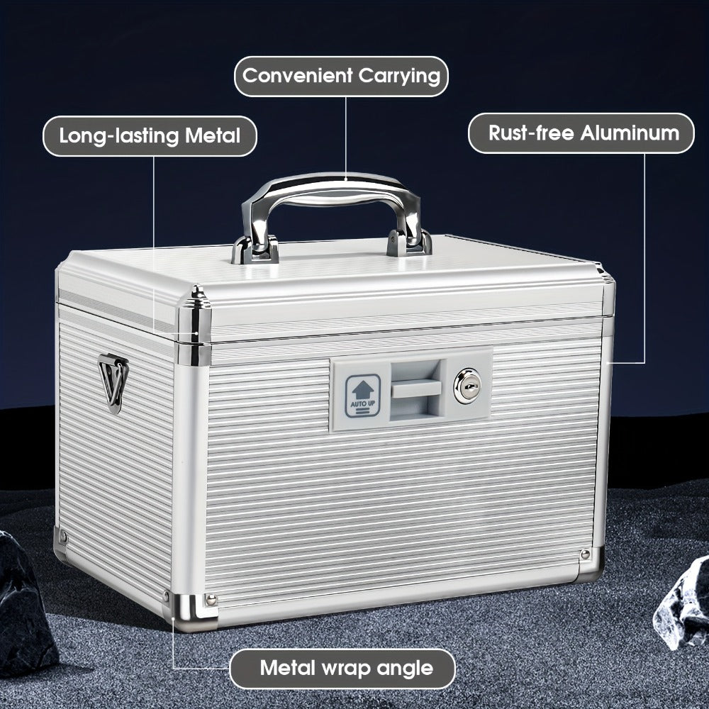 Aluminum Alloy Lockable Medicine Box – Double Layer Large Capacity Storage Box with Key Lock, Handle & Tray for Medicines