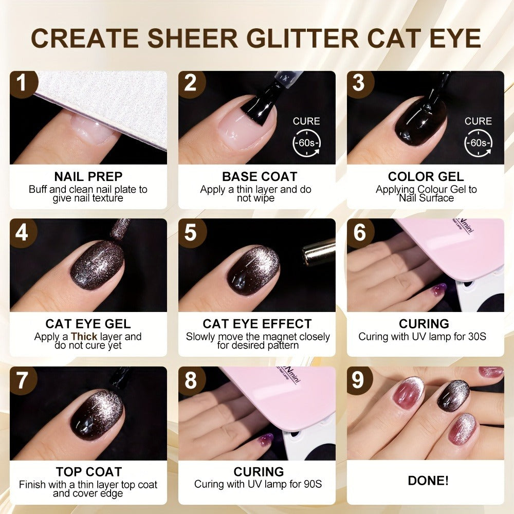 Cat Eye Gel Polish 8ml Holographic Chameleon Flash – Magnetic Sand 3D Color-Shifting Semi-Permanent UV LED Gel Varnish for Salon & Home DIY