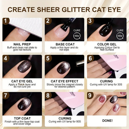 Cat Eye Gel Polish 8ml Holographic Chameleon Flash – Magnetic Sand 3D Color-Shifting Semi-Permanent UV LED Gel Varnish for Salon & Home DIY
