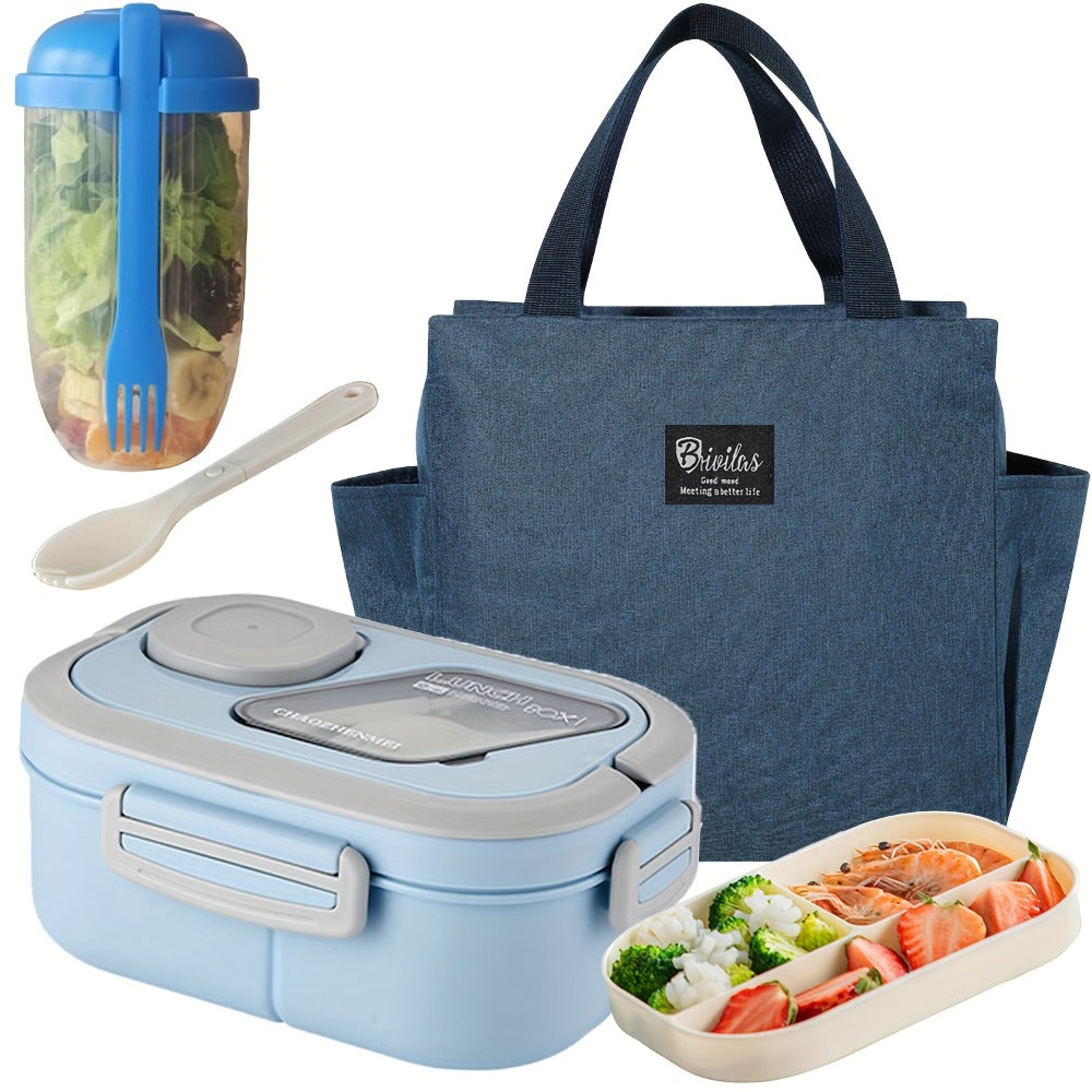 2-Layer Bento Lunch Box Set with Cup and Meal Bag - Multi-Grid Lunch Box for School, Office & Outdoor Picnics