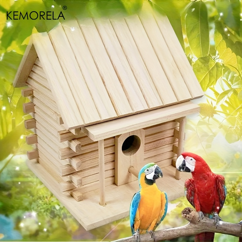 Wooden Bird Nest Breeding Box for Parrots & Small Birds – Hanging Outdoor Cage Accessory, Natural Solid Wood Birdhouse