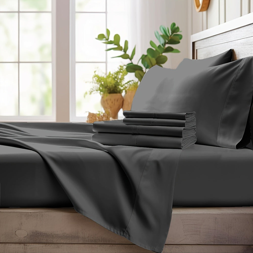 Bamboo Cooling Sheet Set 4pcs, Deep Pocket Fitted Sheet Flat Sheet Pillowcases for Hot Sleepers Twin Full Queen King