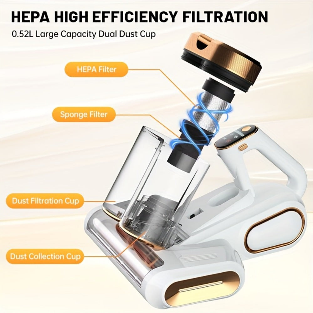 Mattress Vacuum Cleaner Handheld Bed Cleaner – 16KPa Strong Suction with UVC Light & Hot Air Heating, Deep Clean for Pillows, Sofa