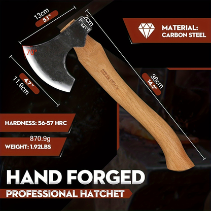 Hatchet Camping Axe 14 Inch Hand Forged High Carbon Steel Bushcraft Splitting Axe with Sheath - Wood for Garden, Patio and Yard Use