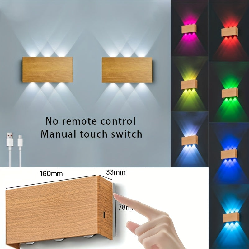 RGB Wall Light 2 Pack Battery Powered - Seven Color Gradient Dimming Night Light with Touch Switch