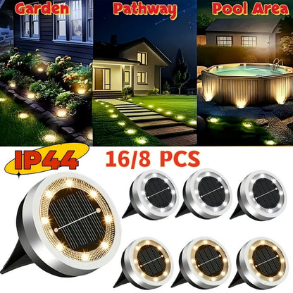 Solar Ground Lights 8 Pack 8-LED - Ultra Bright Semi-Recessed Outdoor Floor Lights for Garden Pathway Driveway Deck Staircase Pool