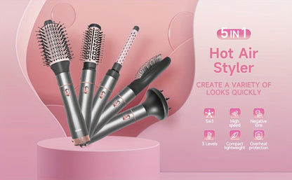 5-in-1 Hot Air Styling Comb Set Negative Ion Hair Dryer Brush with 5 Interchangeable Heads, for Home, Travel and Salon Hair Styling
