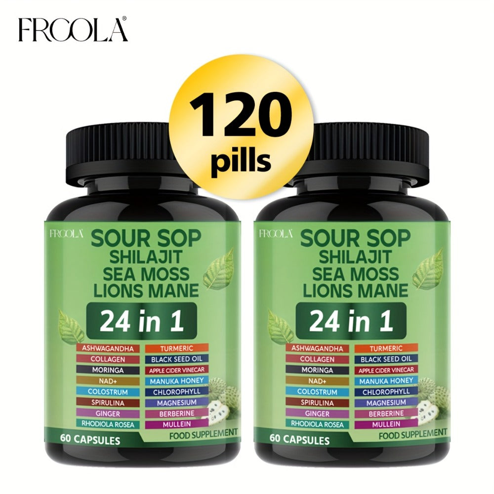 Sea Moss Capsules 24-in-1 Superfood Blend 2238mg with Soursop Shilajit Lion's Mane Graviola